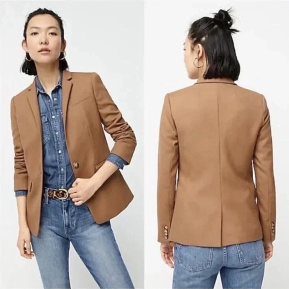 J Crew Regent Blazer Camel Brown Wool B0323 One Button Lined 6 S - Picture 2 of 10